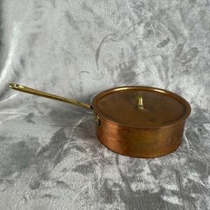 Vintage Copper Sauce Pot with Lid Brass Handles Heavy Cookware Retinning Needed